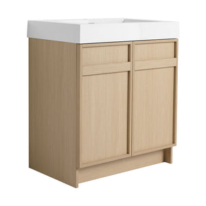 Light Brown Freestanding Bathroom Vanity with Resin Sink & Soft Close Cabinet Doors