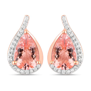 2.43 Carat Genuine Morganite and White Diamond 14K Rose Gold Earrings
