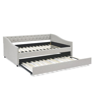 Upholstered Tufted Daybed With Drawers, Waved Arms
