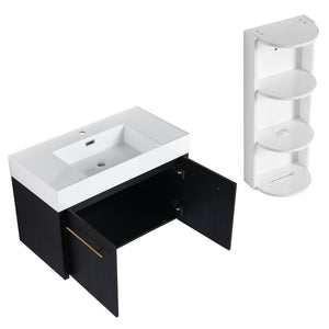 Modern Wall Mounted Bathroom Vanity With Thick Edge Resin Sink And Storage Rack