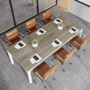 Extra Long 2 Person Computer Desk With, Collaborative Workstation For Home Office - White / Oak