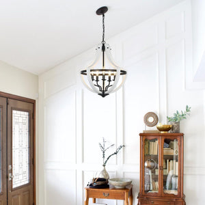 5-Light Convertible White Wood Farmhouse Chandelier