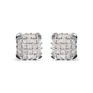 10K White Gold 3/4 Cttw Princess Diamond Composite Open Frame Stud Earrings (I-J Color, I1-I2 Clarity)