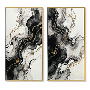Large Black and White Abstract Wall Art Set of 2