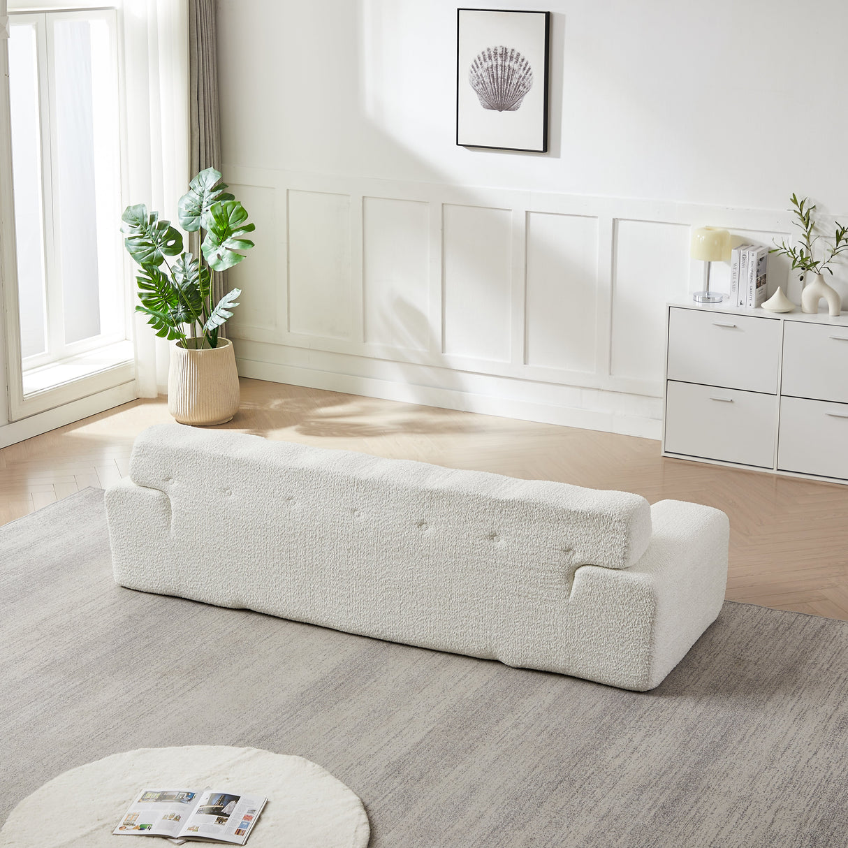 87.4-Inch Cloud Series Minimalist Button-Tufted Square Arm Three-Seater Sofa