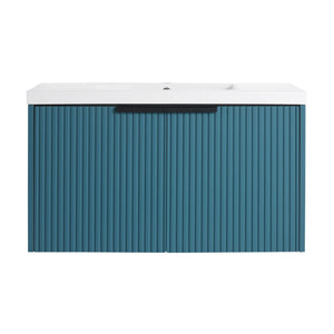 Contemporary Wall Mounted Bathroom Vanity With Resin Double Sink