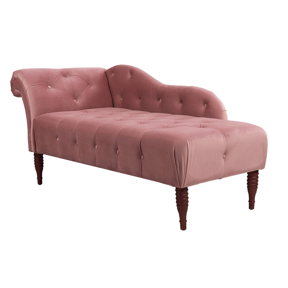 Samuel Tufted Roll Arm Chaise Lounge, Ash Rose Pink Velvet