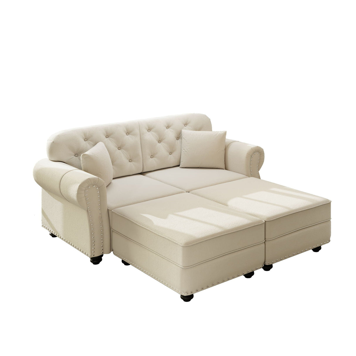 Upholstered Sofa Set With Nailhead Trim and Rolled Armrests, Includes Pillows