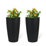 Set of 2 Faux Rattan Tall Planters with Automatic Watering System