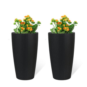 Set of 2 Faux Rattan Tall Planters with Automatic Watering System