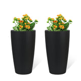 Set of 2 Faux Rattan Tall Planters with Automatic Watering System