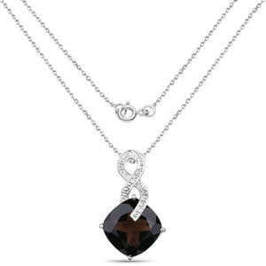 12.36 Carat Genuine Smoky Quartz and White Topaz .925 Sterling Silver Pendant