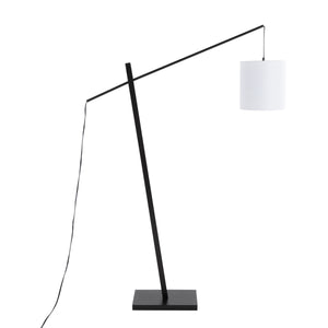 Arturo Contemporary Floor Lamp in Black Wood and Black Steel with White Fabric Shade