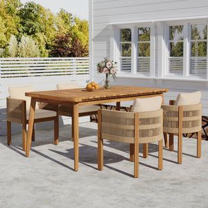 Outdoor Dining Set with Acacia Wood Table and 4 Chairs - Beige