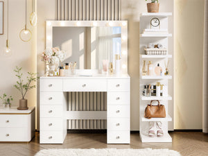 Vanity Desk with 11 Hollywood Bulbs & 7-Tier Storage Shelves