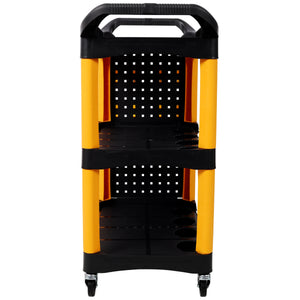 3 Tier Rolling Auto Detail Cart With Wheels - Yellow & Black