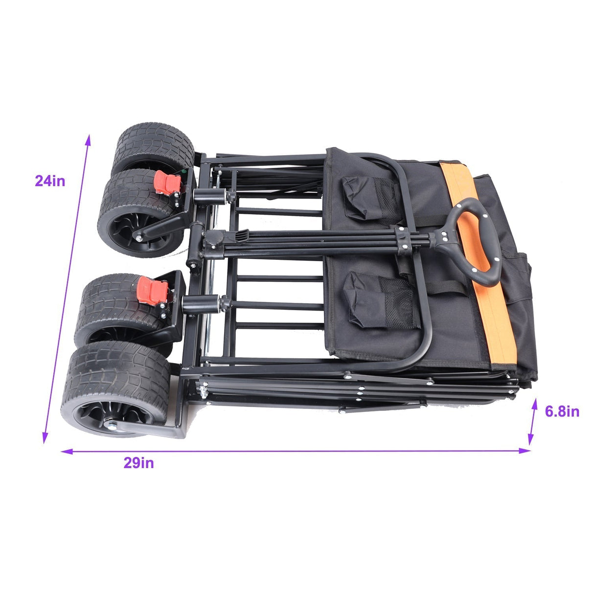 Big Large Capacity Folding Wagon Cart with Extender (Black + Orange)