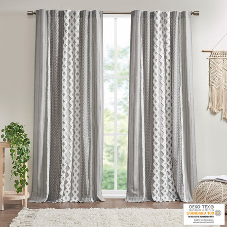 Cotton printed curtain panel with chenille stripe and lining