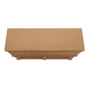 Console Table With 4 Soft Close Drawers, Thick Bottom Shelf For Living Room - Natural
