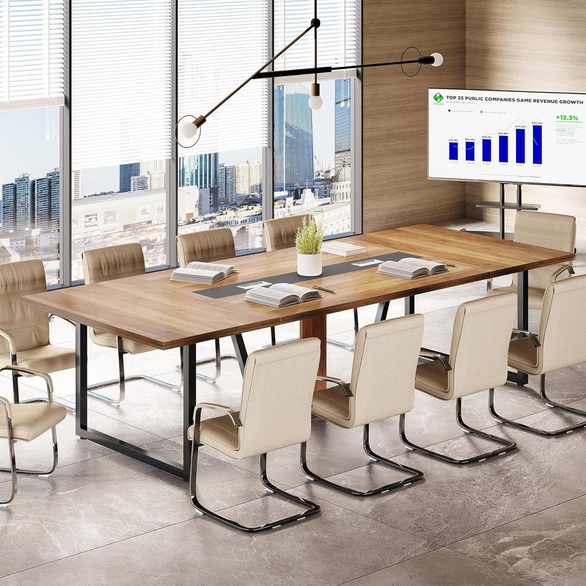 Conference Table For 8 - 10 People With Cable Management - Brown / Black