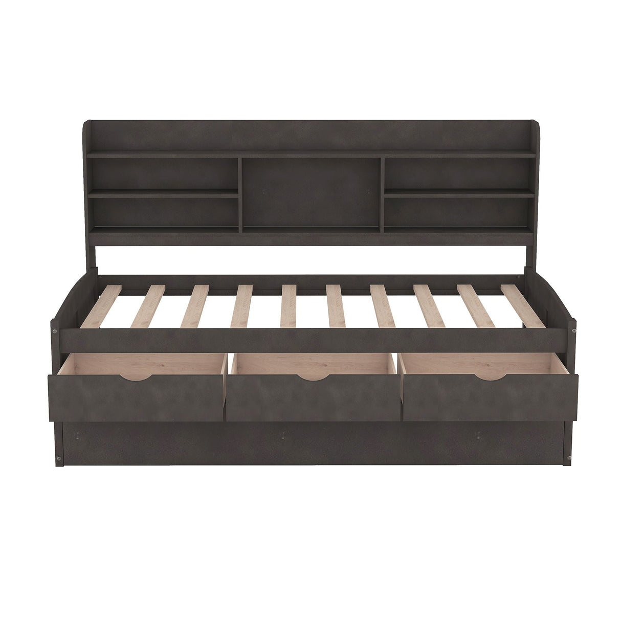 Captain Bed With Built In Bookshelves, 3 Storage Drawers, And Trundle