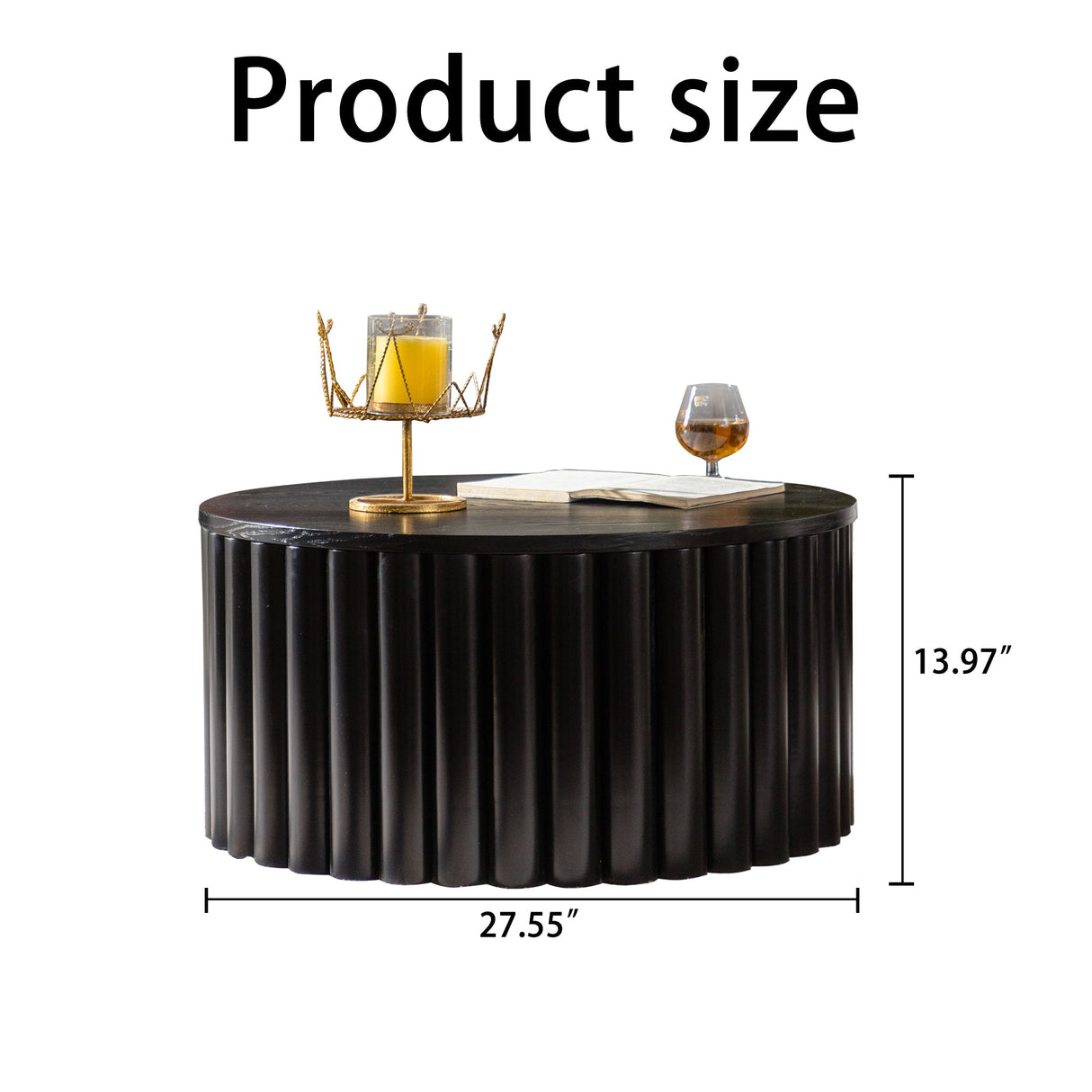 Round Coffee Table With Lift Handcrafted Relief
