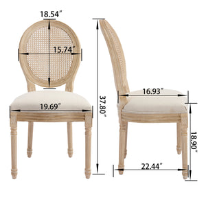 French Country Dining Chairs Set of 2 Upholstered with Rattan Back