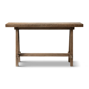 Hawthorne 60' Solid Reclaimed Elm Trestle Console Table, Heritage Medium-Dark Brown