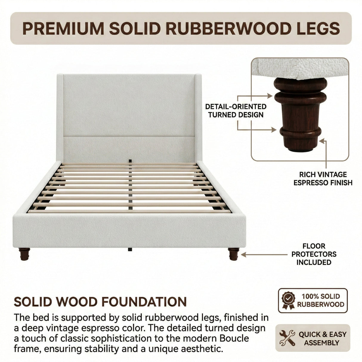 52.7" Tall Wingback Upholstered King Size Platform Bed Frame