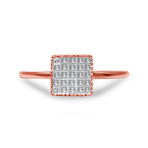 10K Rose Gold 1/3 Cttw Invisible Set Princess Cut Diamond Composite Square Shape Ring for Women (H-I color, I1-I2 clarity) - Size 7