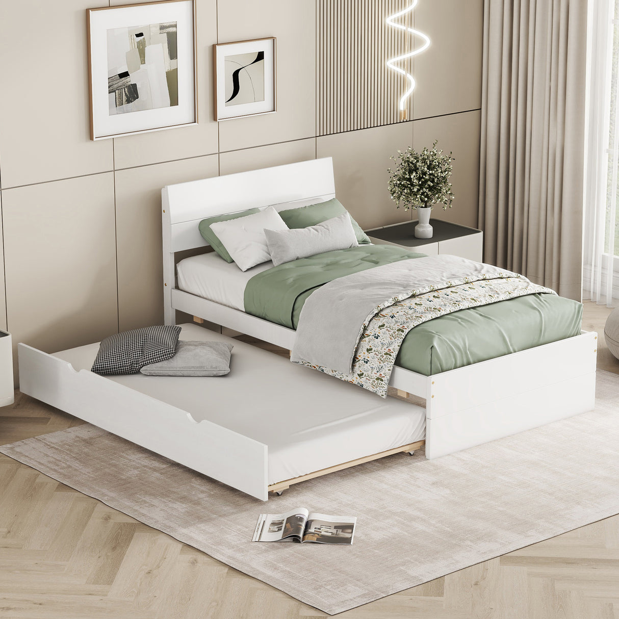 The White High Gloss Twin Bed With Trundle – A Sleek Space-Saving Statement in Contemporary Design