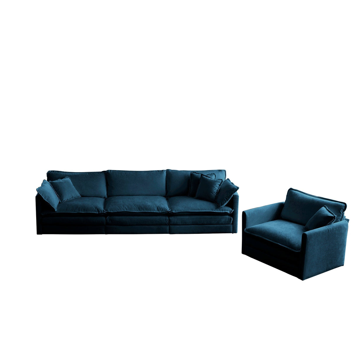 2-Piece Upholstered Sectional Sofa Set in Blue Chenille