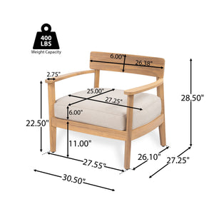 Mallorca Acacia Wood Club Chair with Seat Cushion - Outdoor