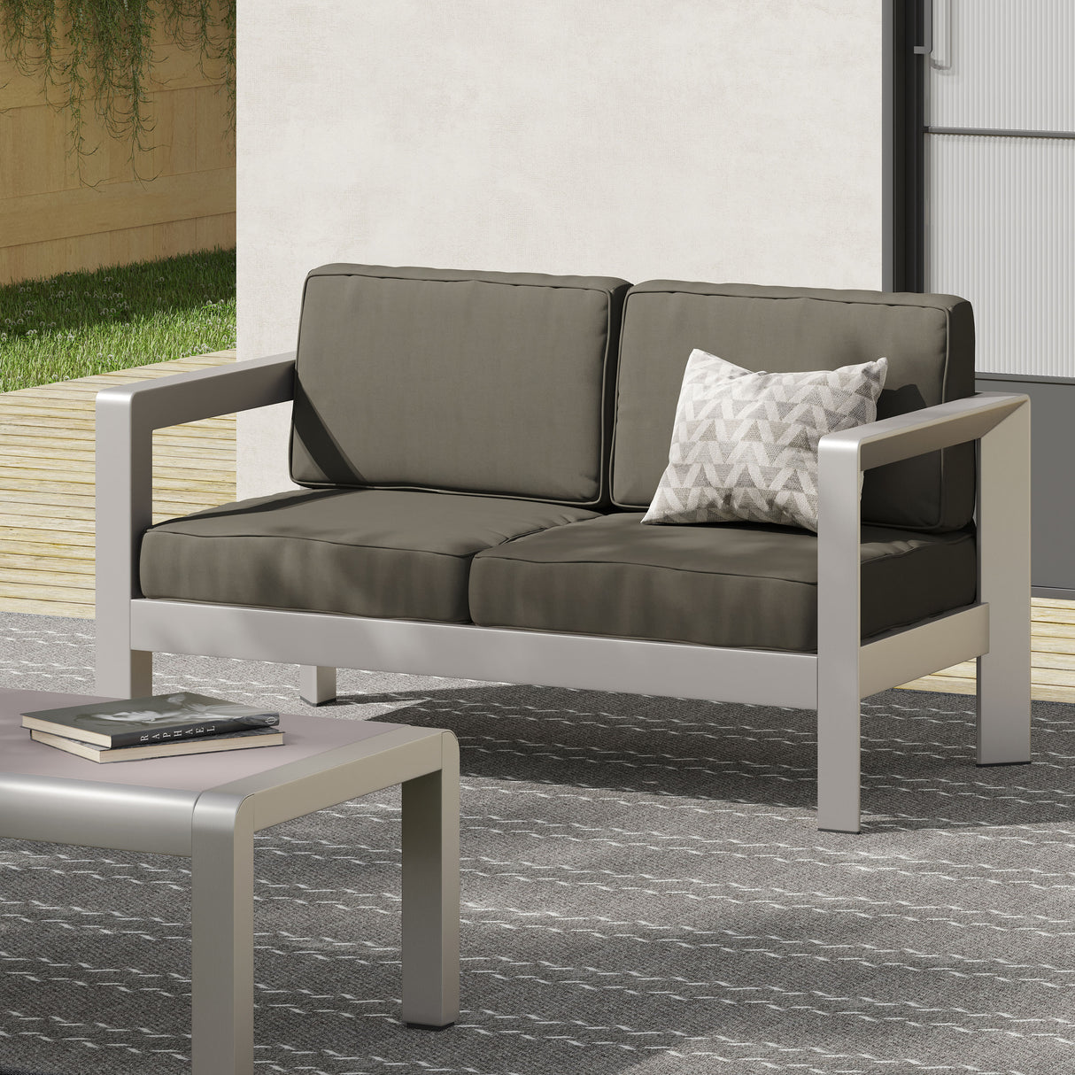Outdoor Aluminum Loveseat – Low-Profile Patio Seating with Deep Cushions