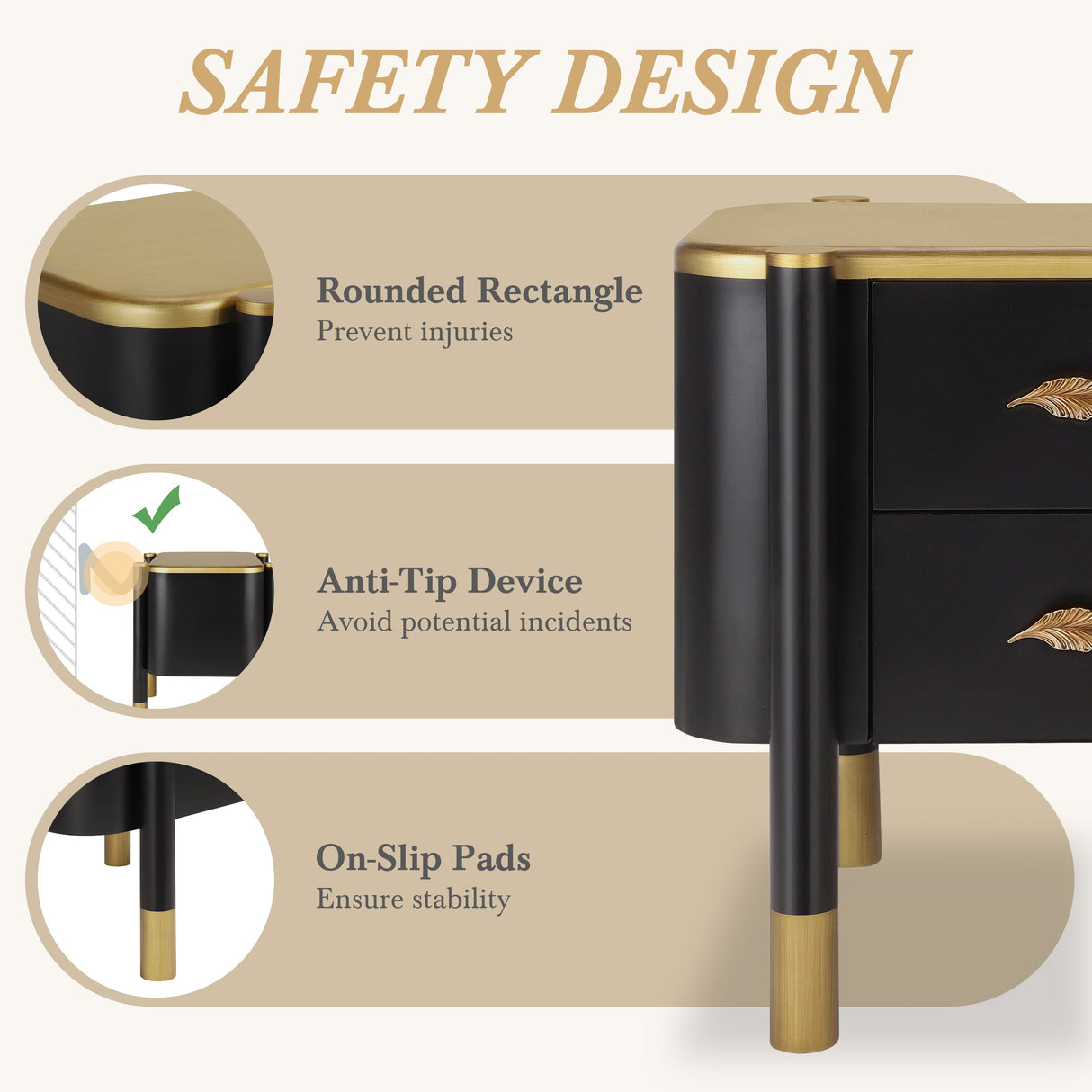 Contemporary 2 Drawers Nightstand with Curved Profile Design