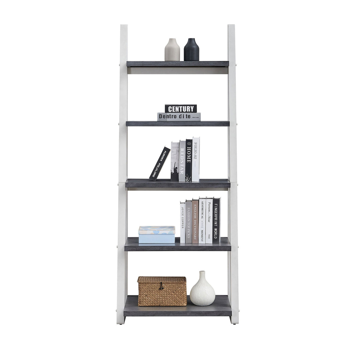 5-Tier Ladder Shelf with Rubber Wood Frame