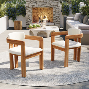 Set of 2 Outdoor Acacia Wood Dining Chairs with Cushions