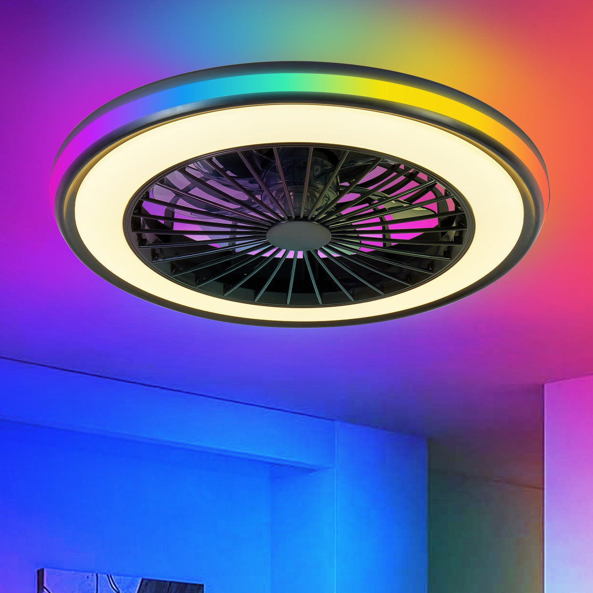 Modern LED Ceiling Fan Light with RGB Colors
