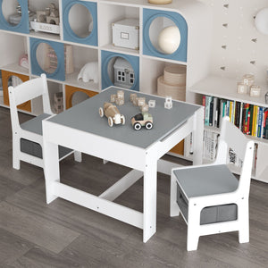 Kids Table And Chair Set, 3 In 1 Activity Table With Storage Drawer For Toddlers Drawing, Reading, Crafts, 2 In 1 Detachable Top - White