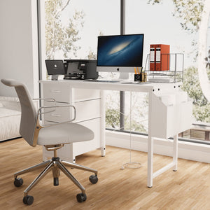 Office Desk With Power Outlet, 3 Drawers And Side Pocket For Office - White