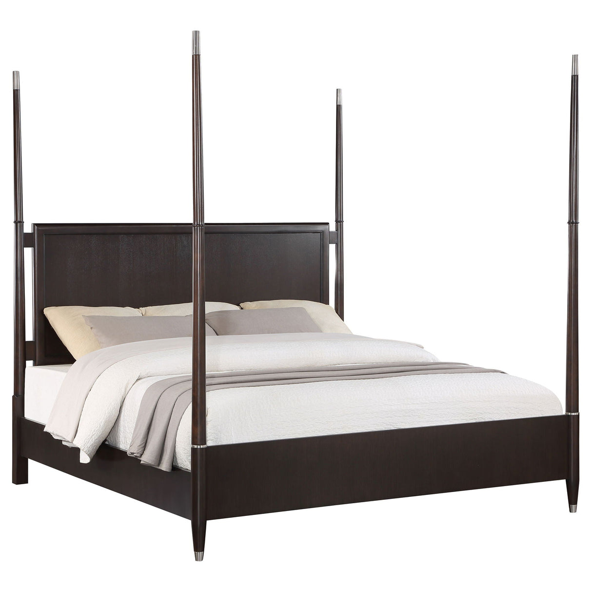 Niguel - Queen Size 4 Poster Bed With Finials, Floating Headboard - Brown