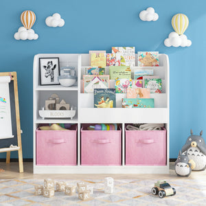 Bookcase and Bookshelf with 3 Collapsible Drawers - Pink or Dark Gray