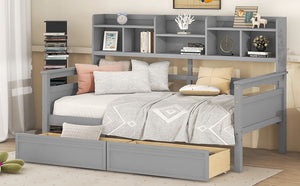 Daybed, Slat Support, With Bedside Shelves And 2 Drawers