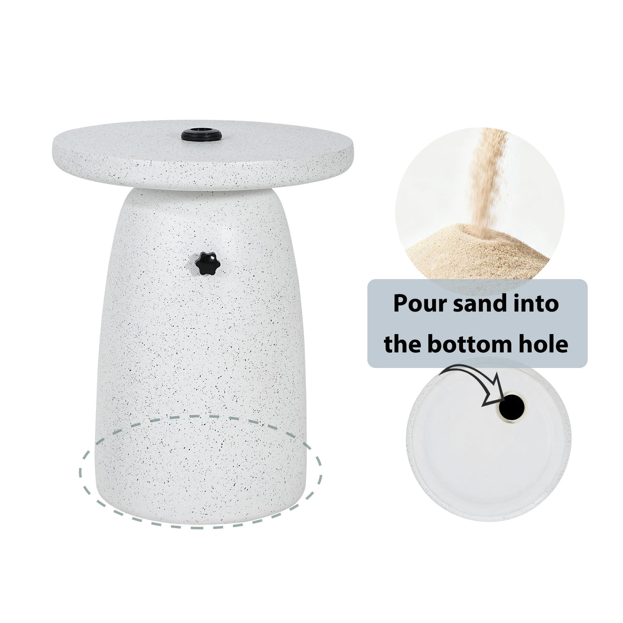 Tess MGO Outdoor Patio Side Table Umbrella Base with Sand-Filling Design White Marble