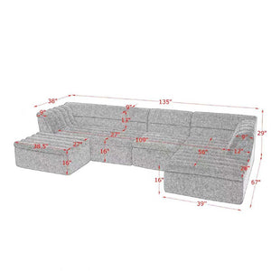 Upholstered L-Shaped Modular Sectional Sofa With Chaise, Wave-Shaped Armrest