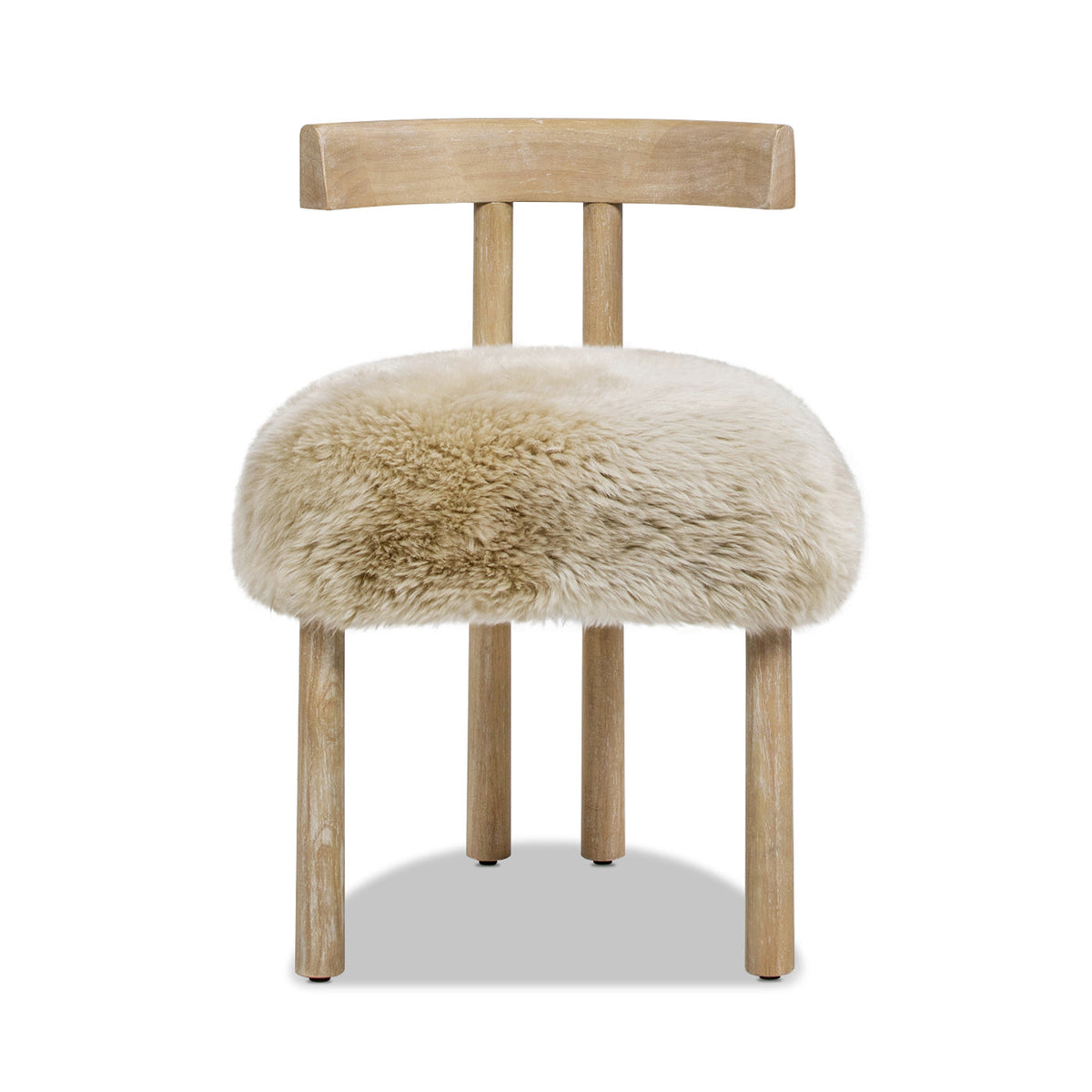 Arden 19.5" Genuine Sheepskin Fur Split Back Dining Chair with Solid Wood Base - White