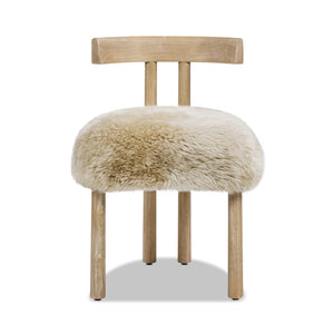 Arden 19.5" Genuine Sheepskin Fur Split Back Dining Chair with Solid Wood Base - White