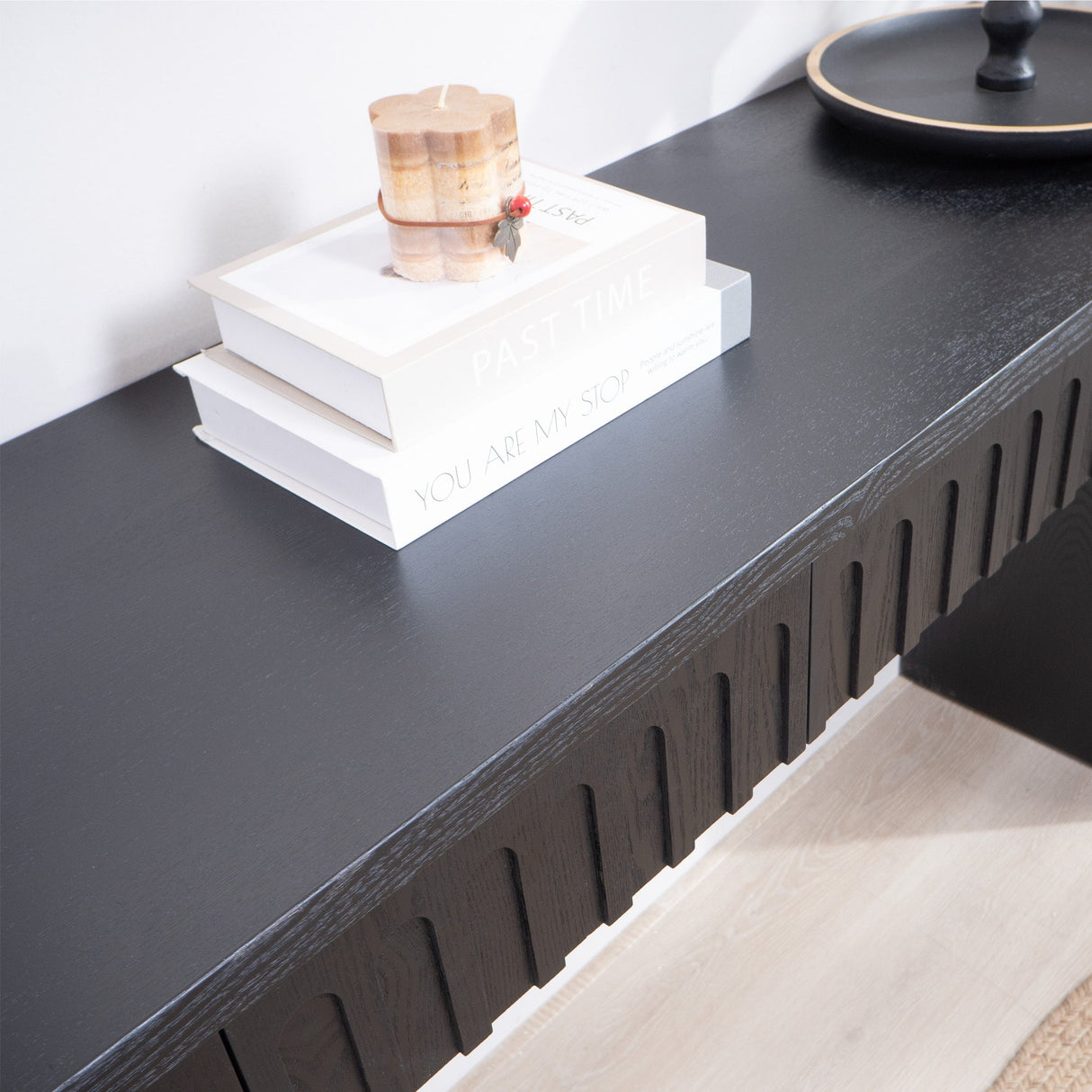 Modern Black Console Table with 4 Drawers – 59.2 Entryway Table with Storage