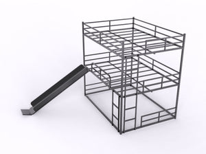 Twin Size House Loft Bed With Slide And Ladder - Black