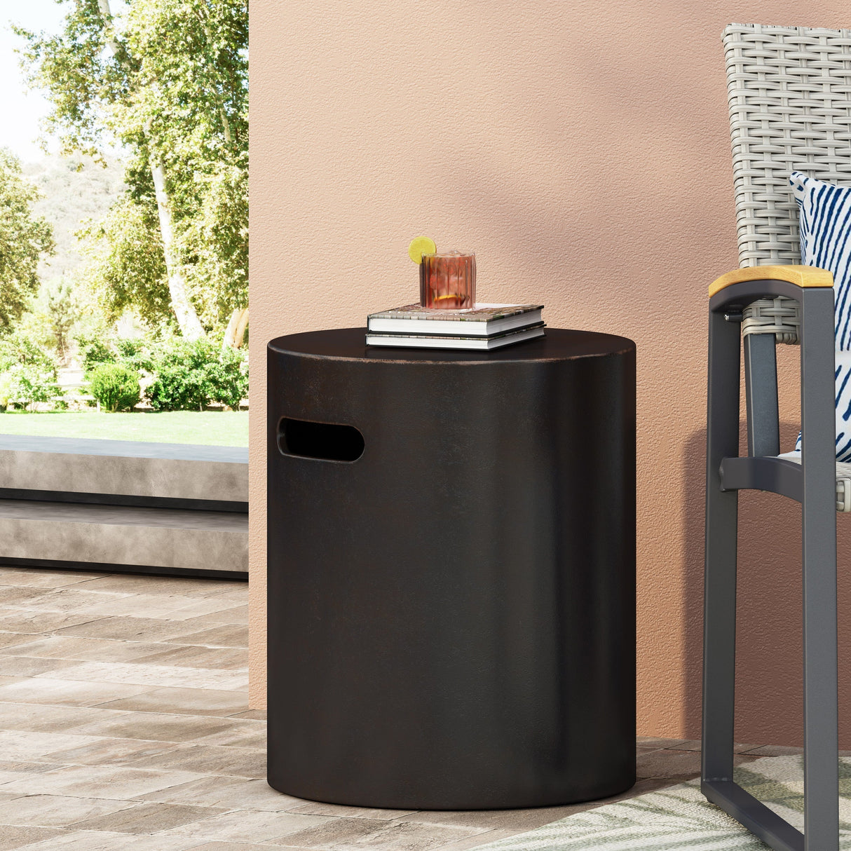 Outdoor End Table with Cutout Handle, Copper